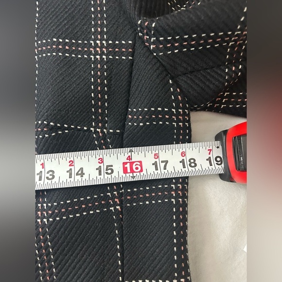 Ann Taylor LOFT Black Long Wool Peacoat White Pink Checkered Stitching Sz 6 - Picture 5 of 10